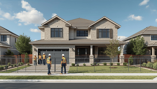 Professional home builders working on new construction project