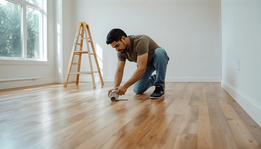 Flooring contractor installing hardwood flooring