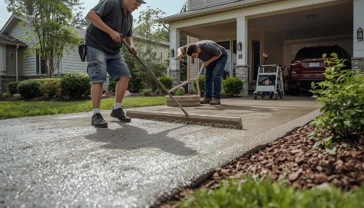 Concrete contractor pouring new residential driveway