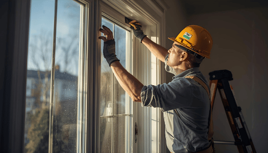 Window installer fitting energy-efficient window