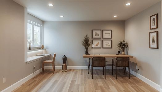 Basement remodeler finishing a modern entertainment room