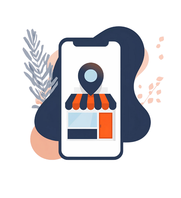 Illustration of Google Business Profile optimization for contractors and home service businesses in blue and orange