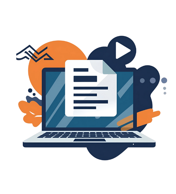 Illustration of laptop with articles, videos, and images for contractor content marketing