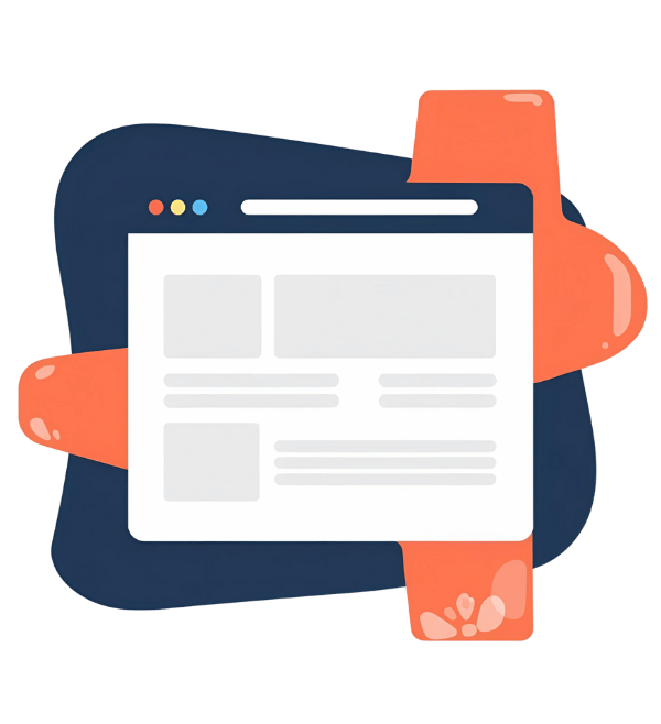 Illustration of a contractor website optimized for on-page SEO with browser window and keywords