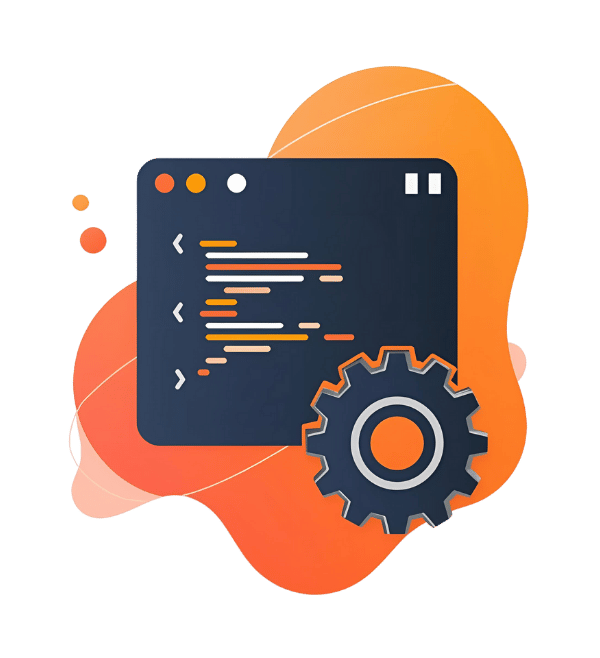Illustration of website with gears and speed optimization symbols for technical SEO